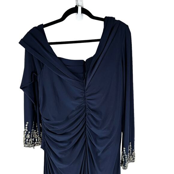 Mac Duggal NewWomen's One Shoulder Long Sleeve Jersey Gown Midnight Size 16 - Picture 10 of 15